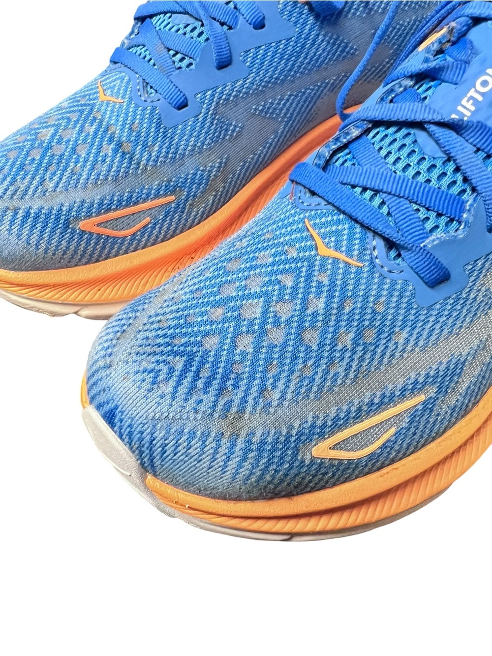 Hoka Clifton 9 Men size 8.5 D Athletic Shoes - Vivid Blue with Orange Accents - Picture 6 of 9